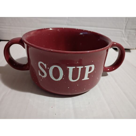 Set of 2 Speckled Maroon Double Handle Soup Bowls ND Exclusive - Picture 5 of 5
